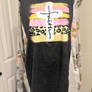 Gray Faith Graphic with thermal floral long sleeve